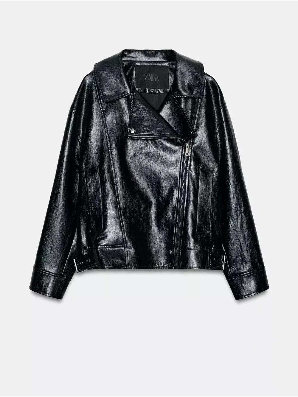 NWT Zara ZW Collection faux leather jacket with lapel collar and belted hem. S.